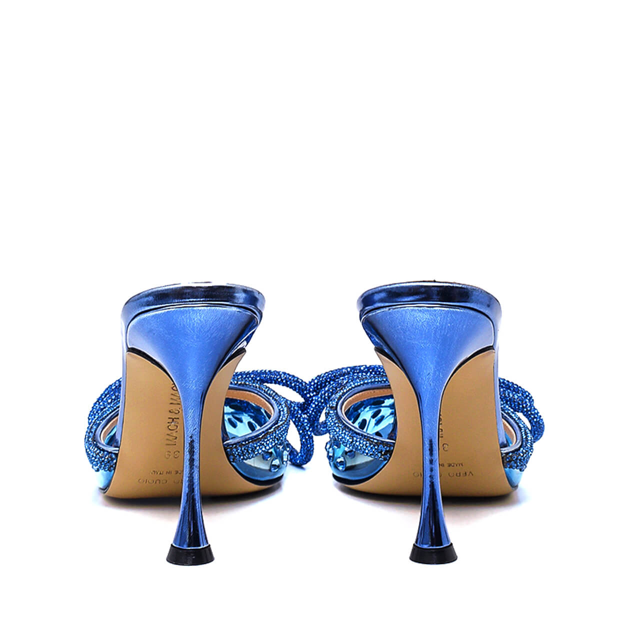 Mach & Mach - Blue Pvc Crystal Embellished Double Bow Mules